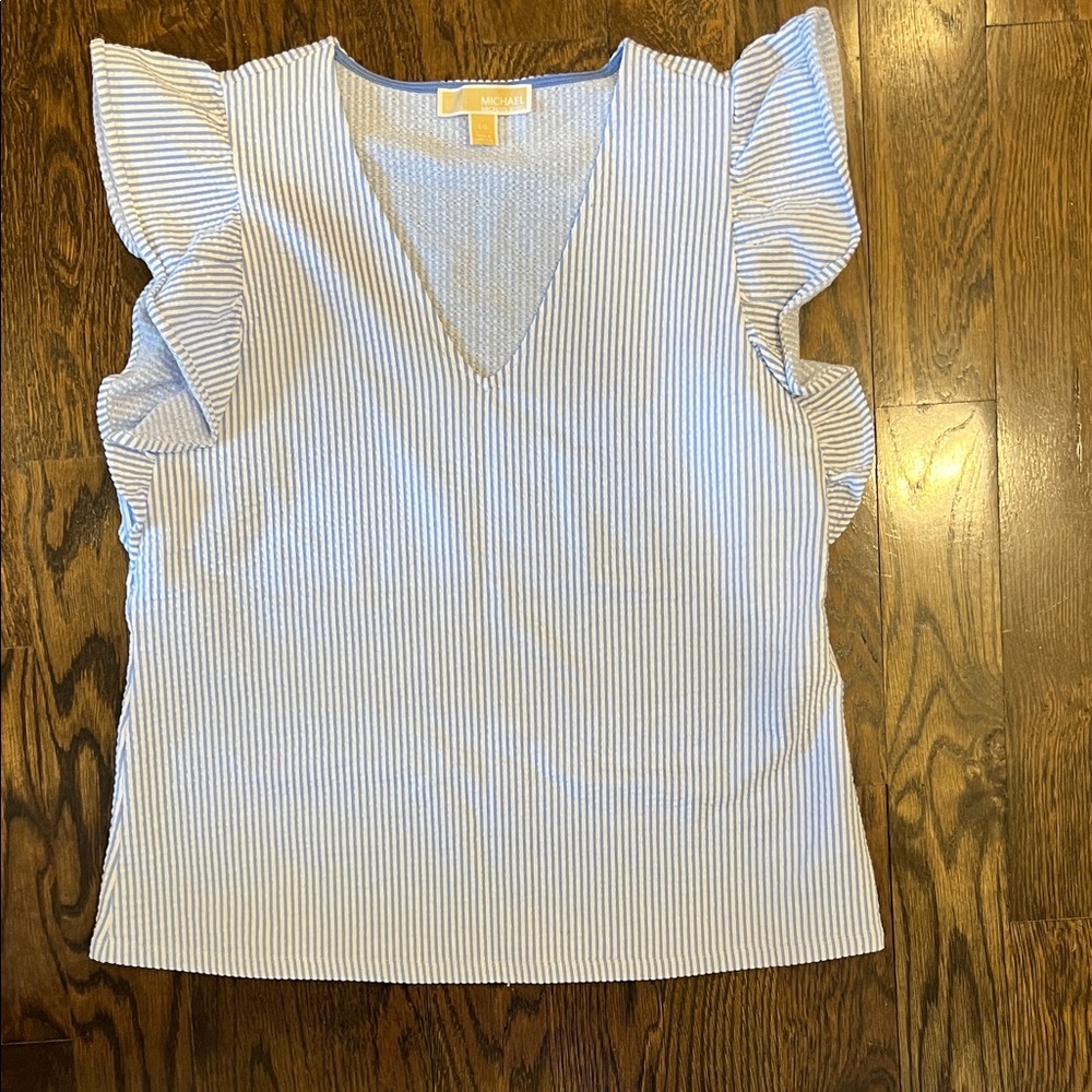 Michael Kors Striped Ruffle Sleeve Top